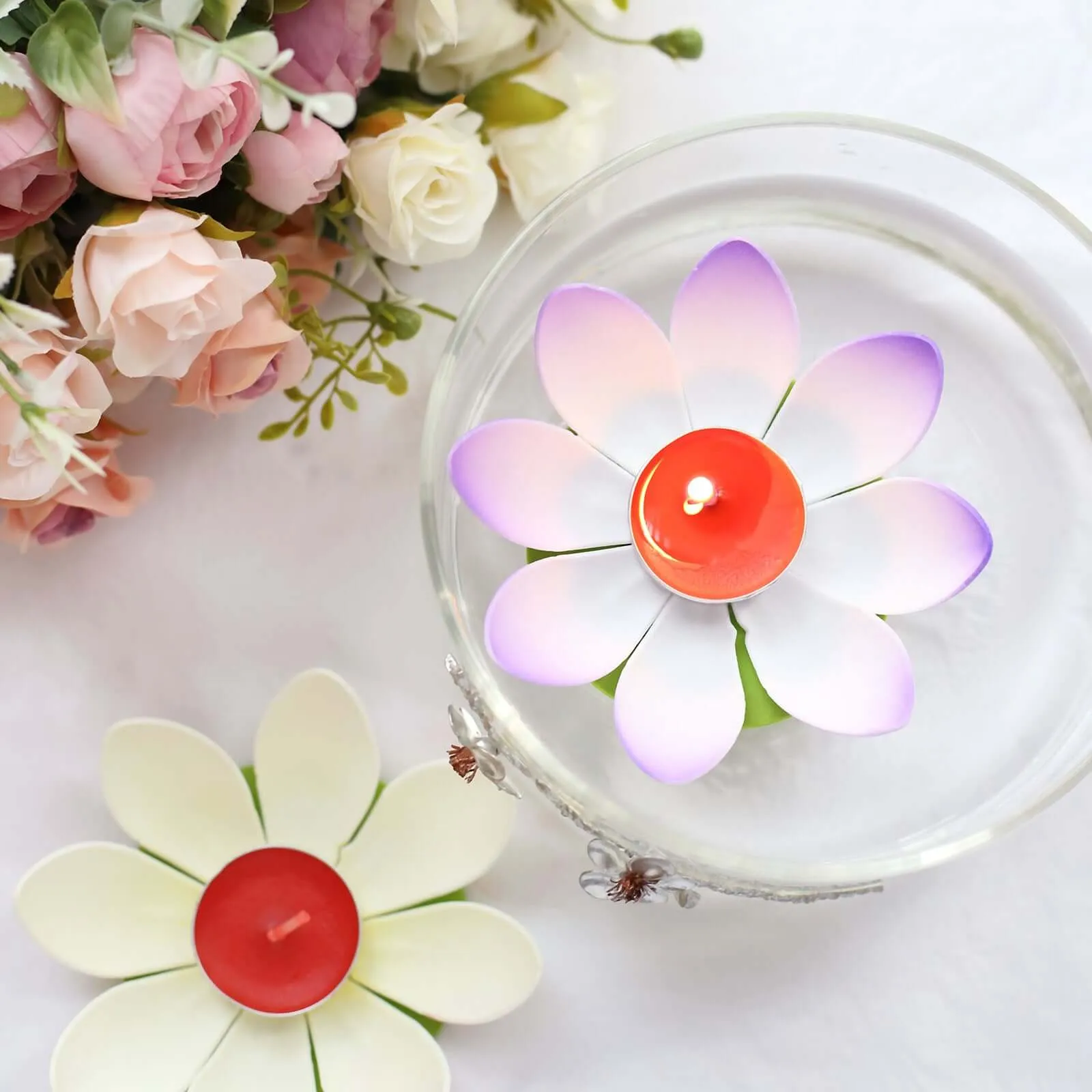 10 Pack 5" Colorful Lotus Flower Floating Tea Light Candle Lanterns, Assorted Water Lily Candles