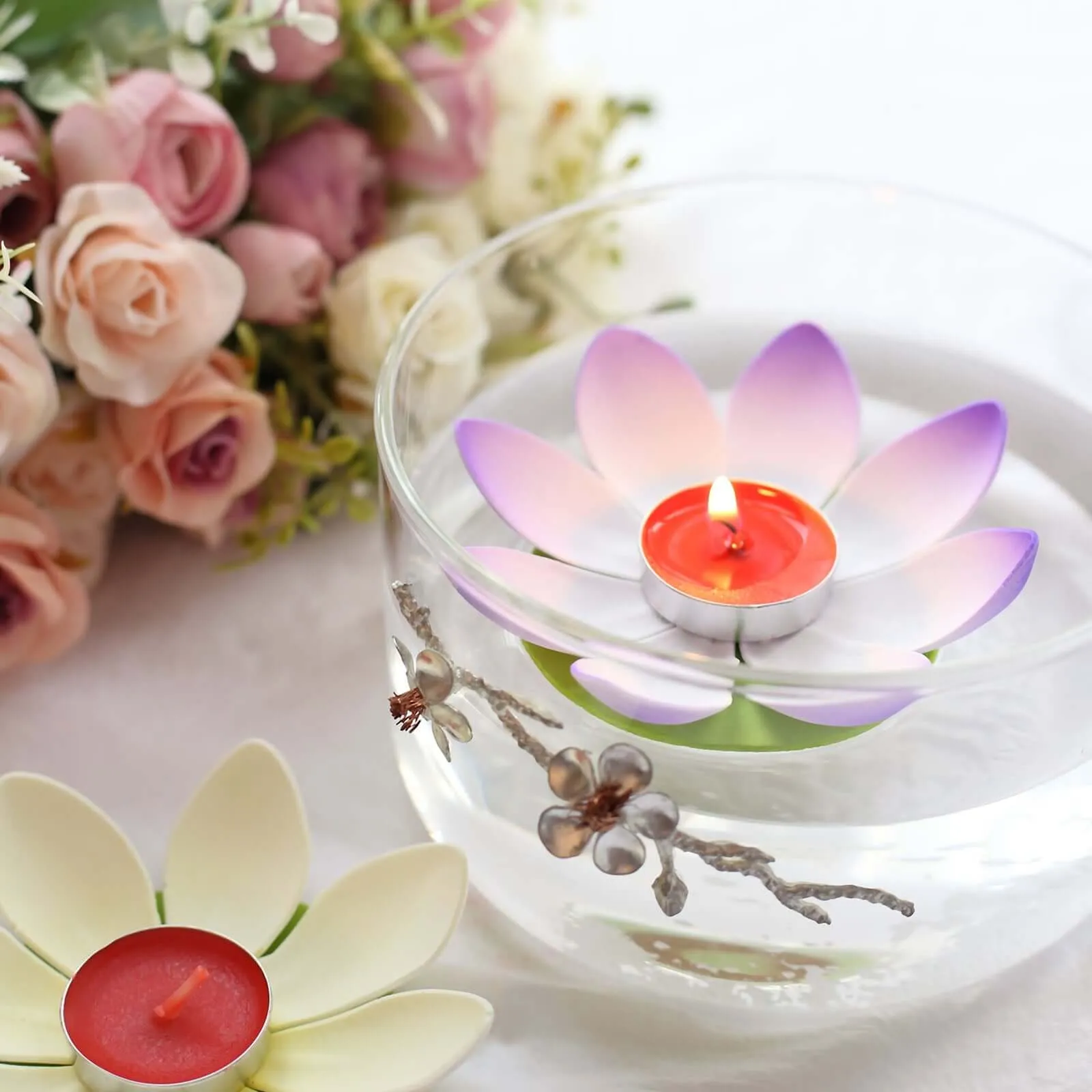 10 Pack 5" Colorful Lotus Flower Floating Tea Light Candle Lanterns, Assorted Water Lily Candles