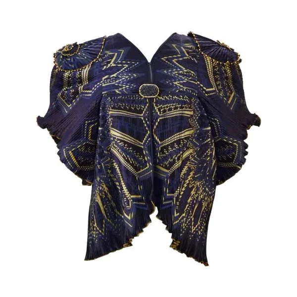 1970s Zandra Rhodes Navy and Gold Pleated Jacket