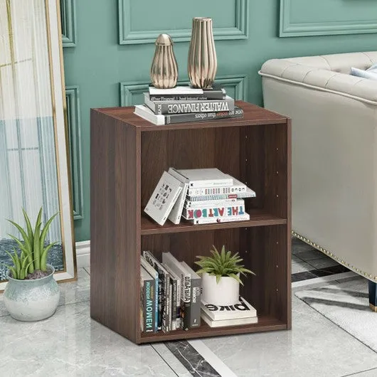 2 Tier Open Night Stand End Table Sofa Side Storage Furniture-Walnut