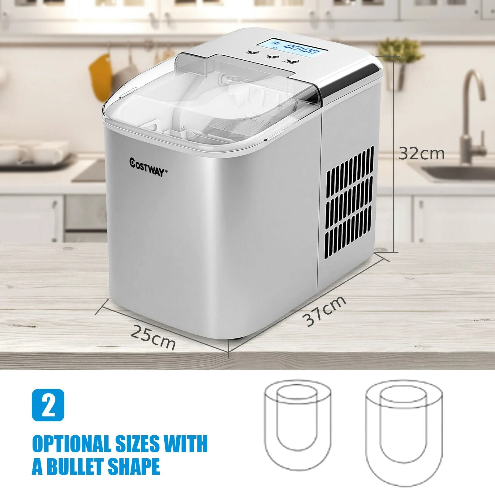 2.1L Automatic Electric Ice Cube Maker Counter Top-Silver