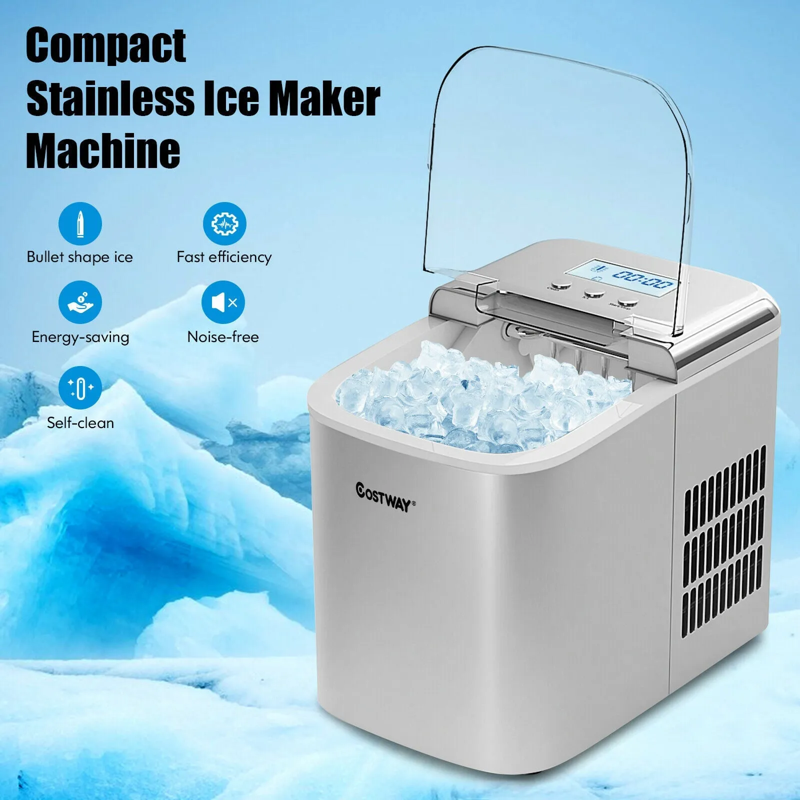 2.1L Automatic Electric Ice Cube Maker Counter Top-Silver