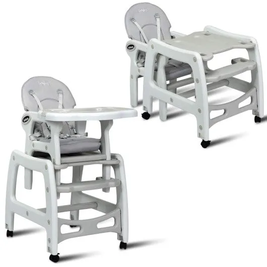 3 in 1 Baby High Chair with Lockable Universal Wheels-Gray