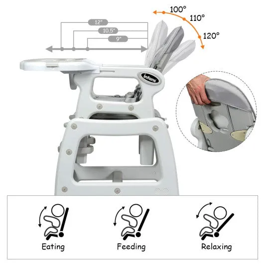 3 in 1 Baby High Chair with Lockable Universal Wheels-Gray