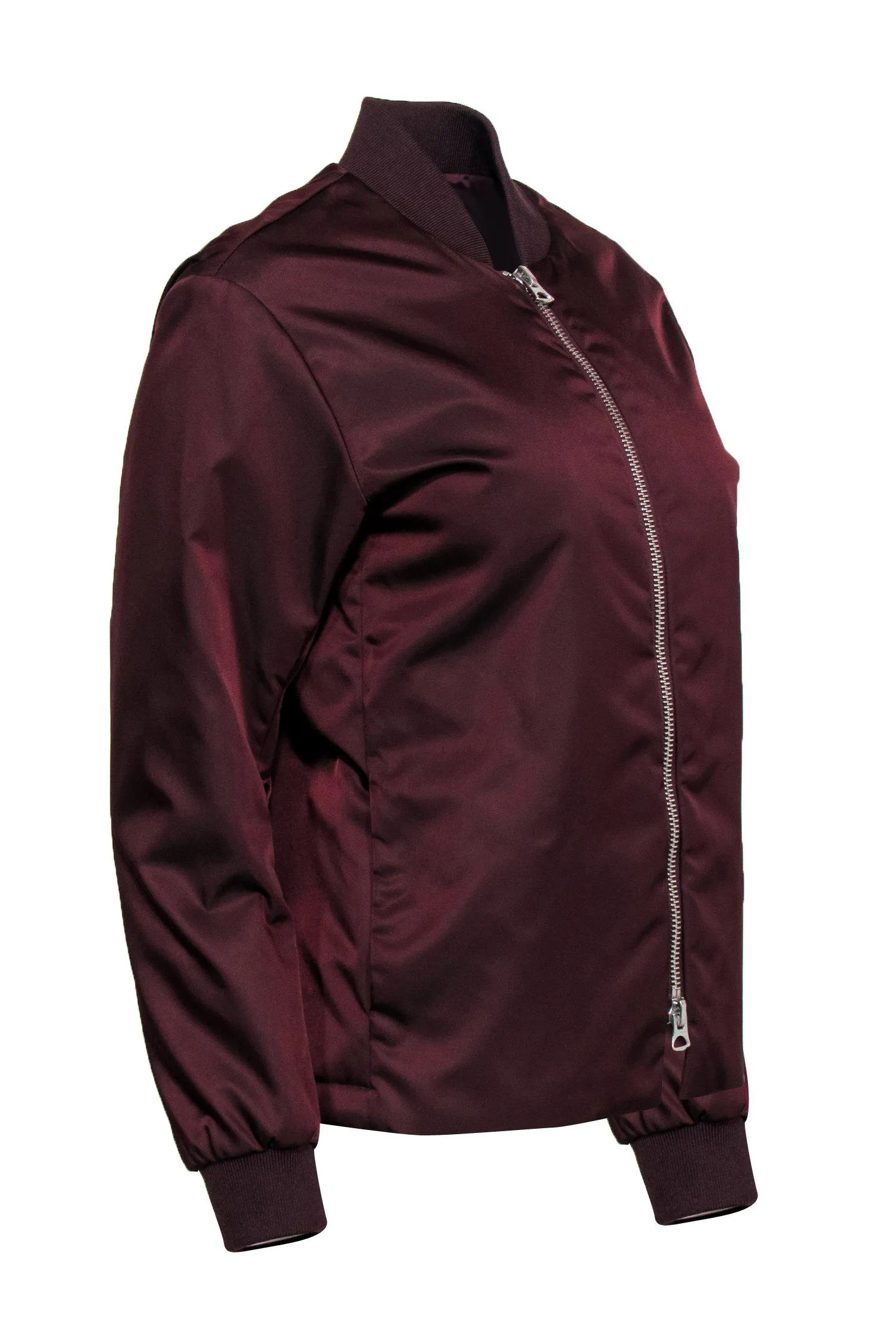 Acne - Burgundy Zip-Up Nylon Bomber Jacket Sz M