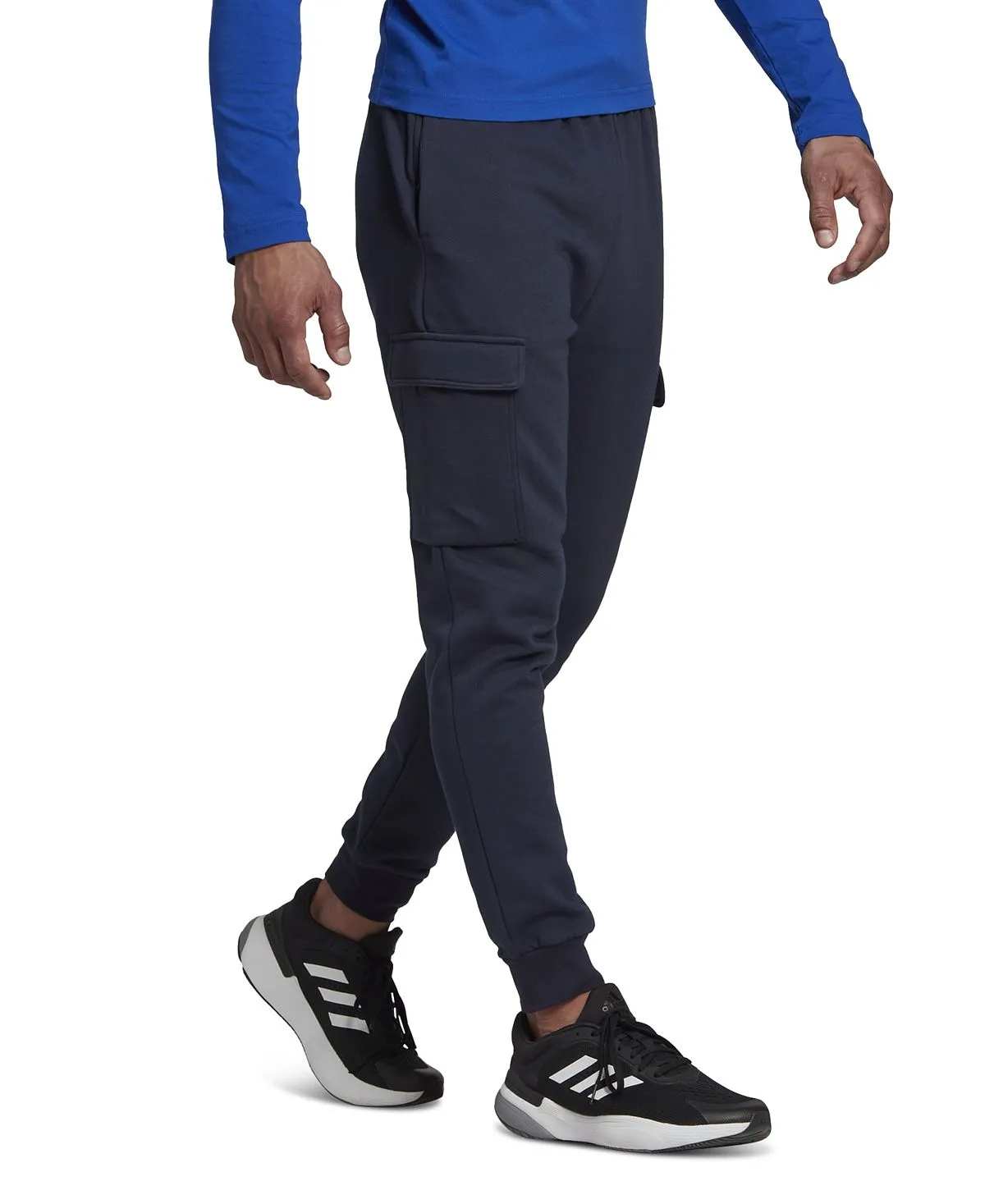 Adidas Essentials Men's Regular Tapered Fit Fleece Cargo Joggers, Navy