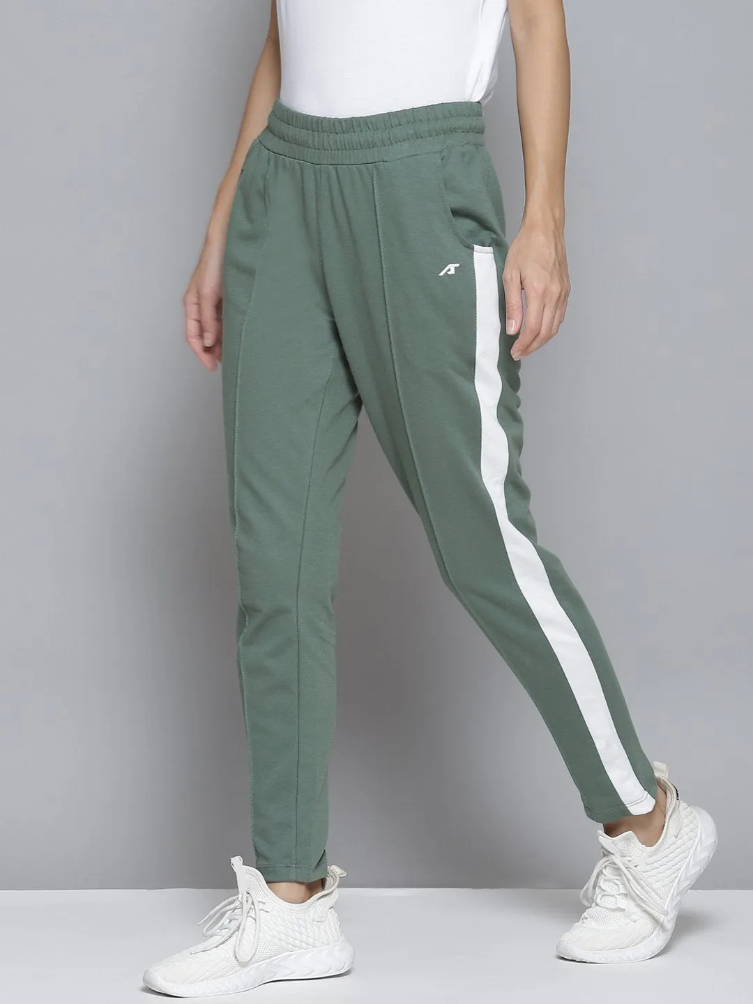 Alcis Women Green & White Striped Track Pants