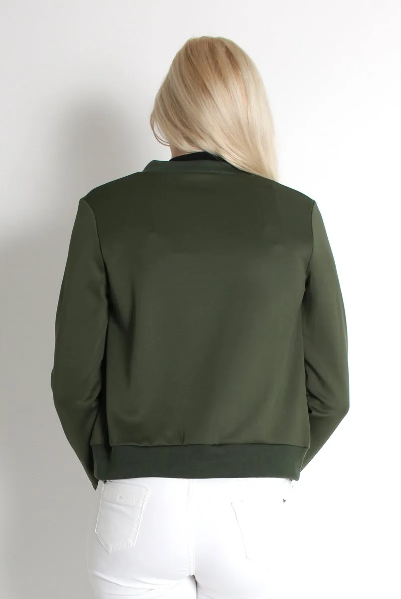 Alexus Khaki Zip Front Bomber Jacket