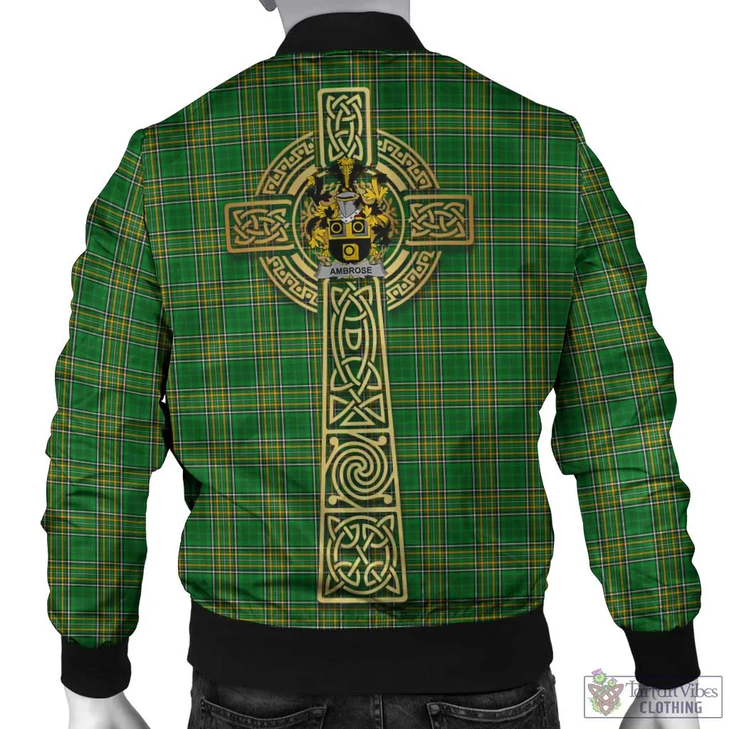 Ambrose Irish Clan Tartan Bomber Jacket with Coat of Arms Celtic Tree of Life Style