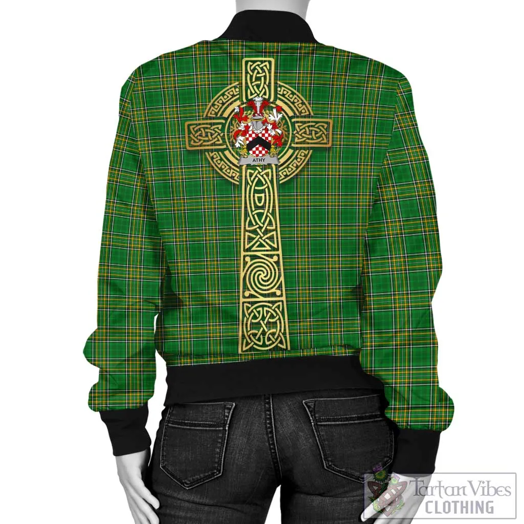 Athy Irish Clan Tartan Bomber Jacket with Coat of Arms Celtic Tree of Life Style