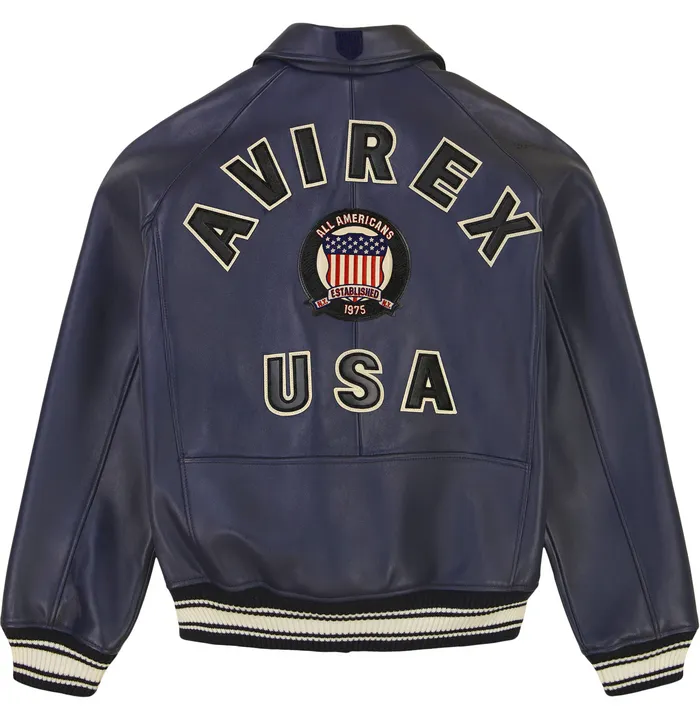 AVIREX  ICON  LEATHER JACKET Men’s -NAVY BLUE