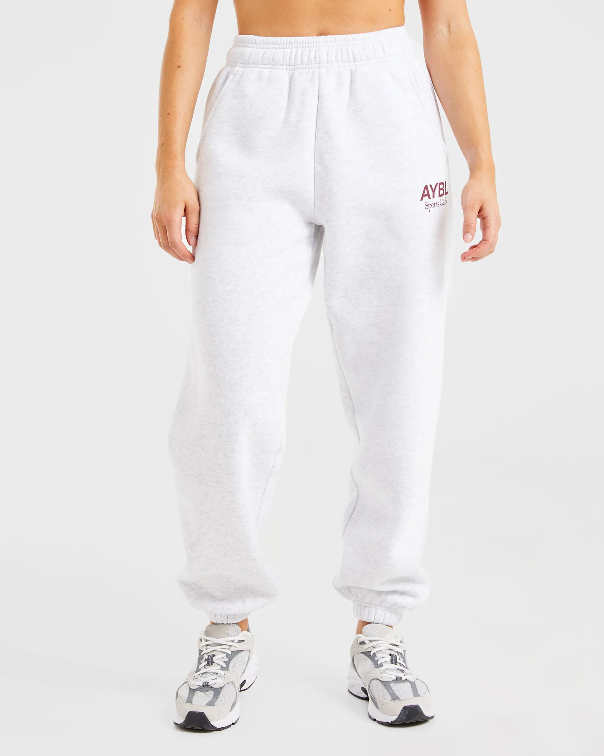 AYBL Sports Club Oversized Joggers - Grey Marl/Burgundy