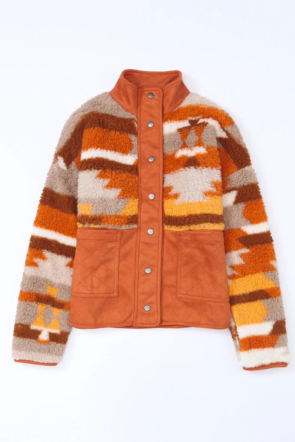 Aztec Colorblock Fleece Buttoned Jacket