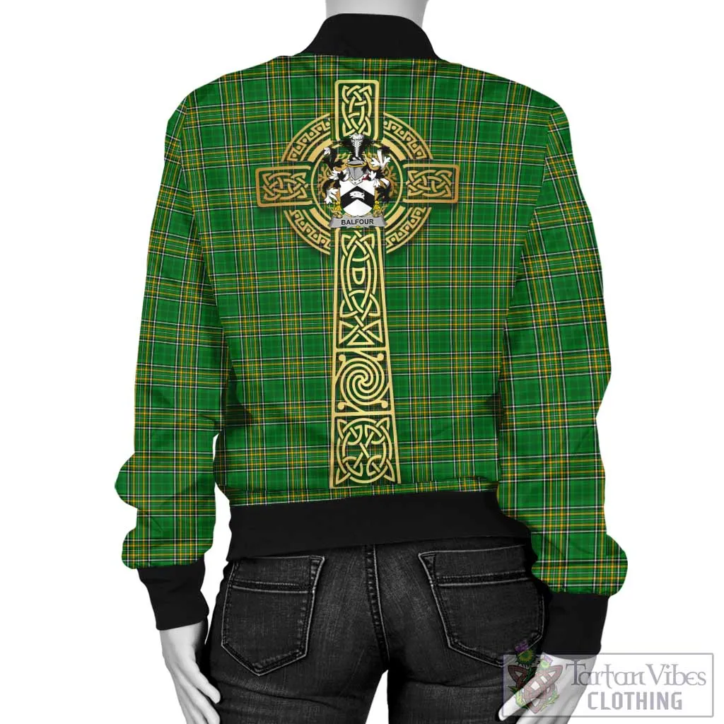 Balfour Irish Clan Tartan Bomber Jacket with Coat of Arms Celtic Tree of Life Style