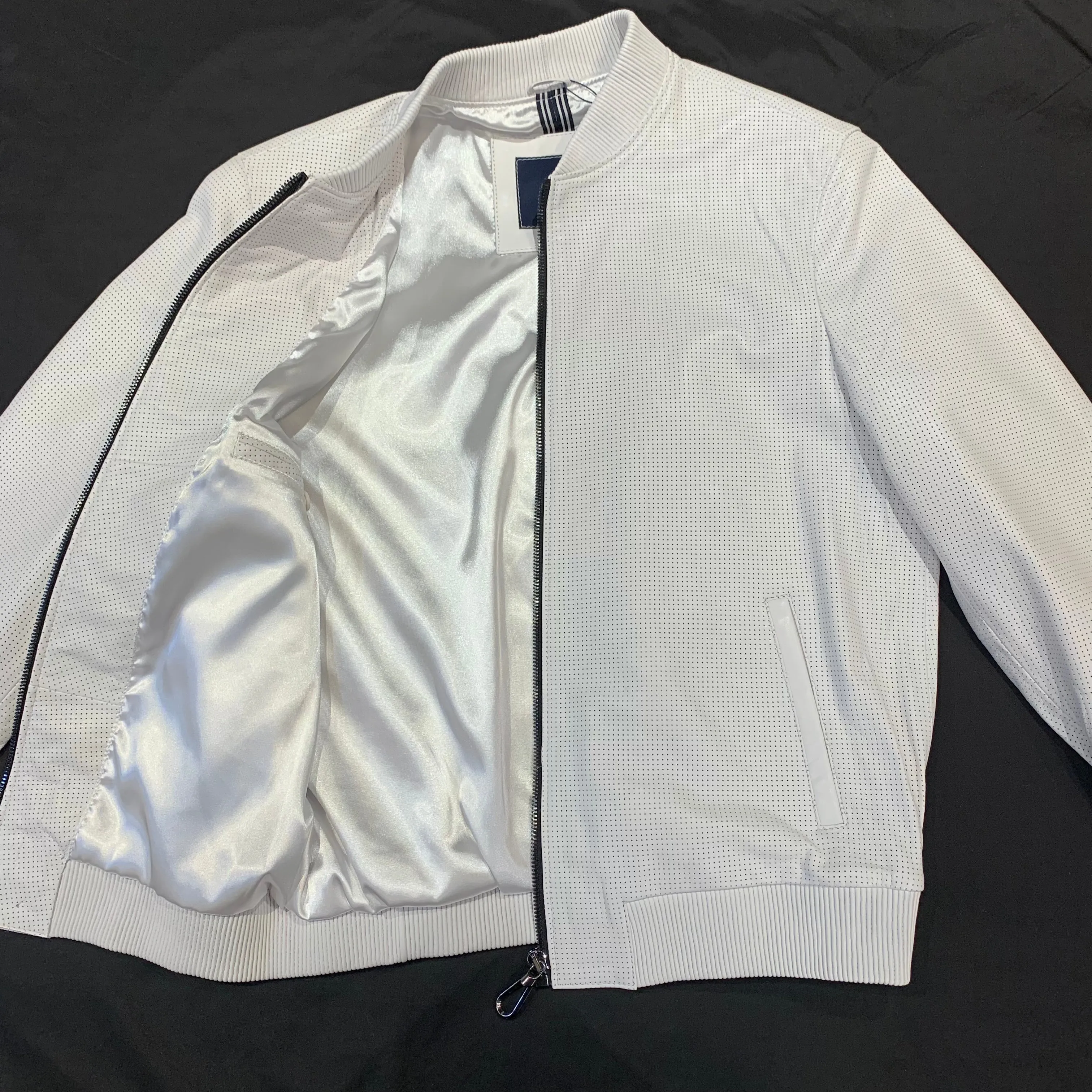 Barya NewYork White Perforated Lambskin Bomber Jacket