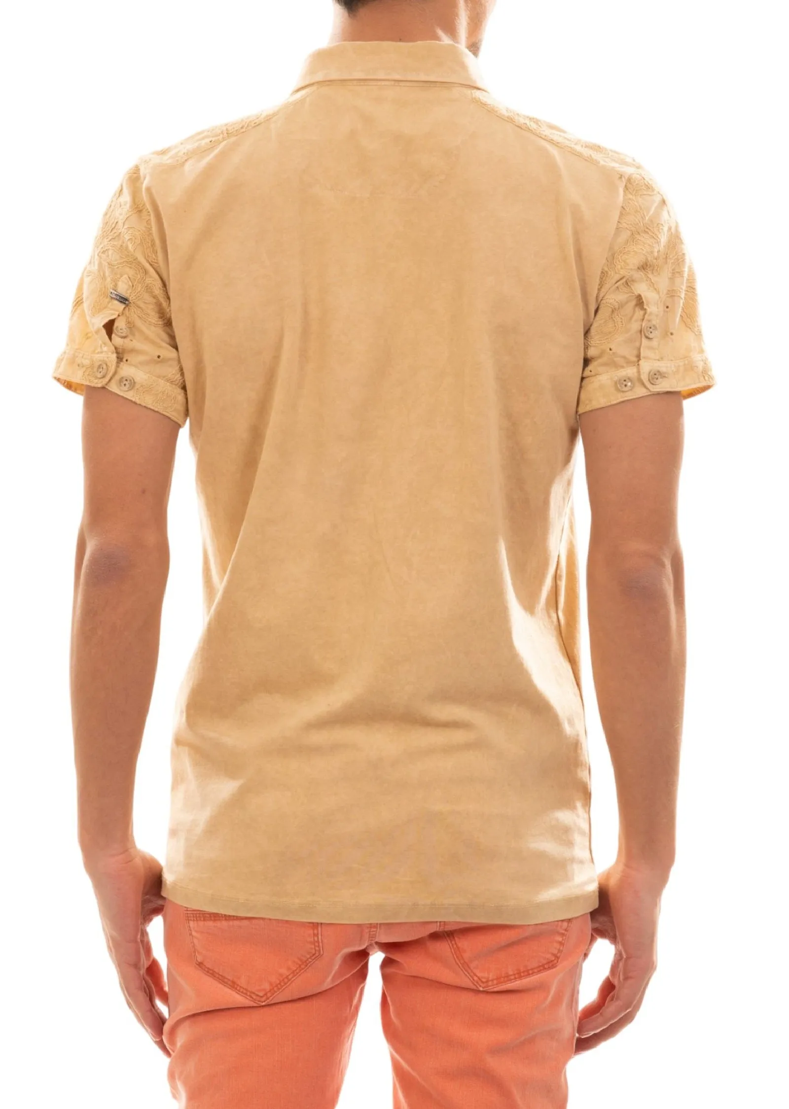 Beige Washed Lace Detailed Polo