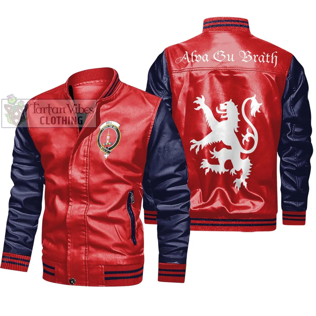 Bell Family Crest Leather Bomber Jacket Lion Rampant Alba Gu Brath Style