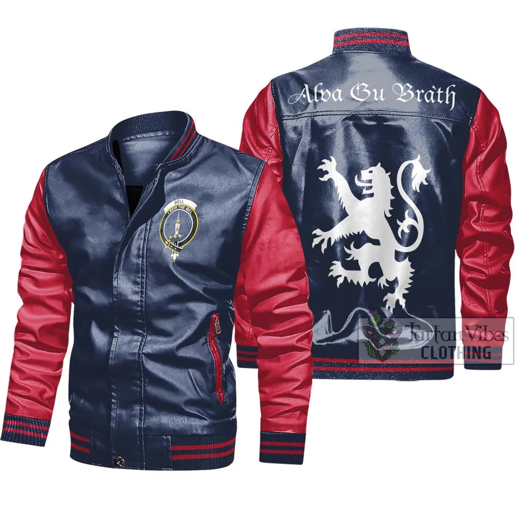 Bell Family Crest Leather Bomber Jacket Lion Rampant Alba Gu Brath Style