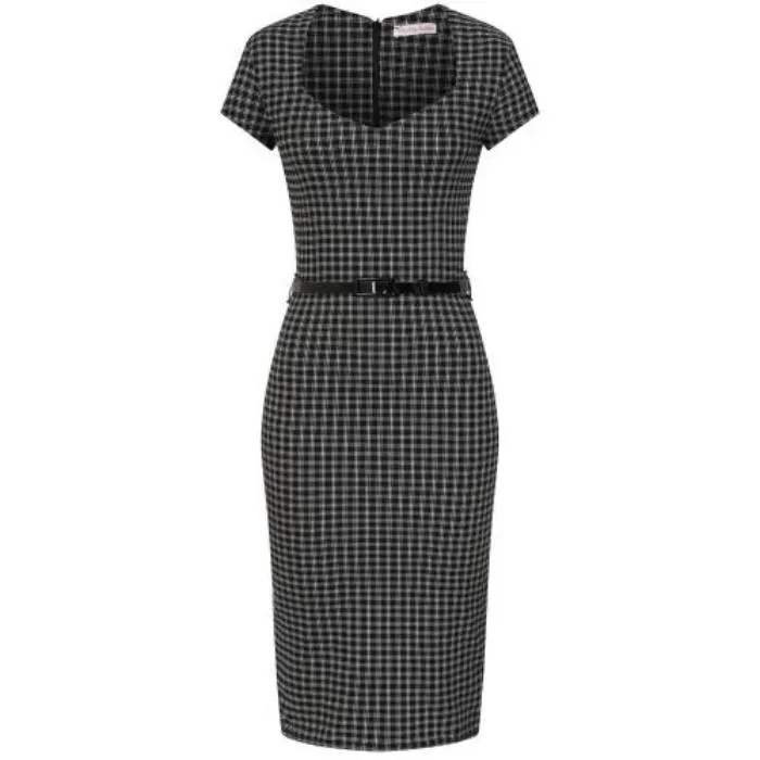 Black And White Check Office Work Bodycon Pencil Dress