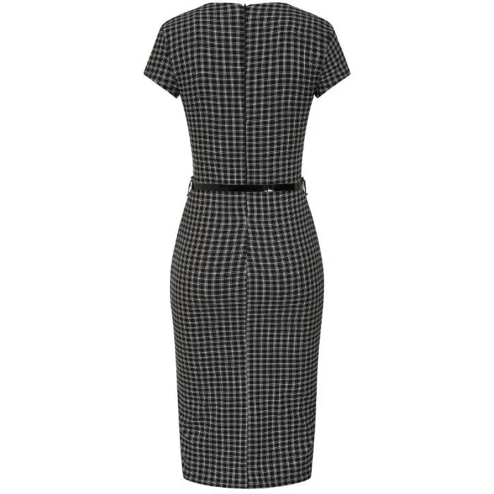 Black And White Check Office Work Bodycon Pencil Dress