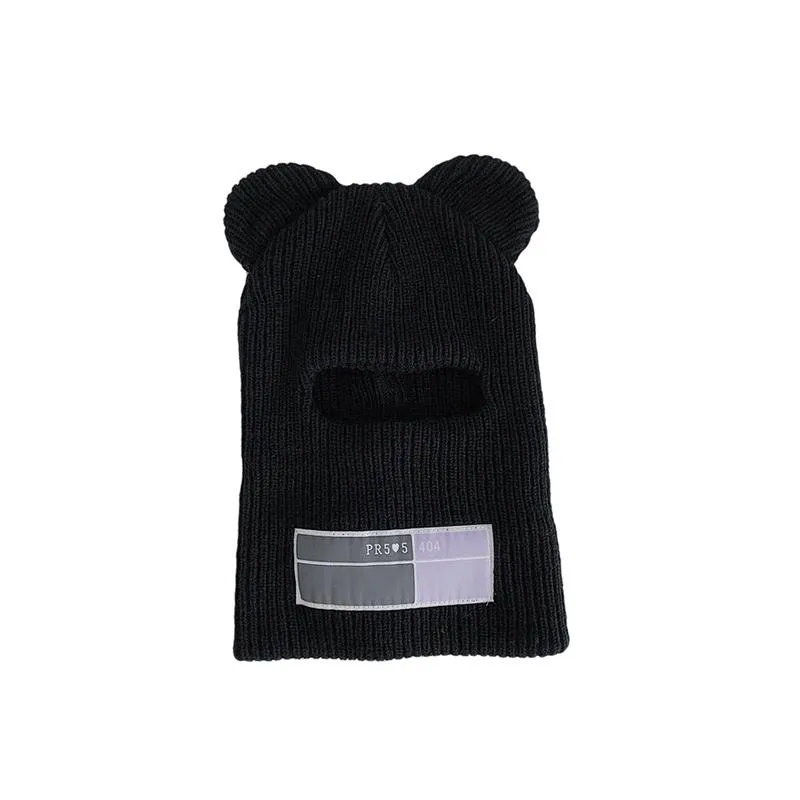 Black Grunge Style Ears Knitted Face Mask Hat