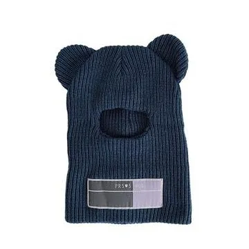 Black Grunge Style Ears Knitted Face Mask Hat