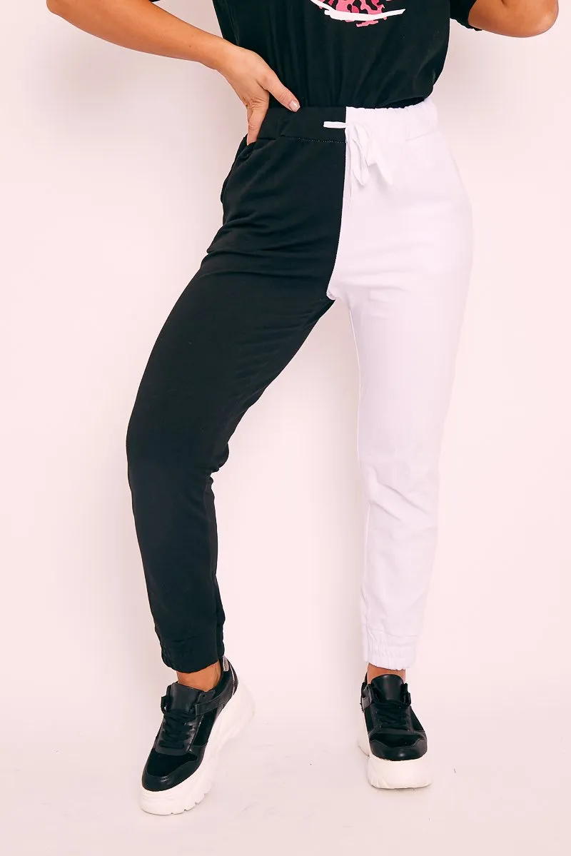 Black Half White Elasticated Waist Joggers - Dasha