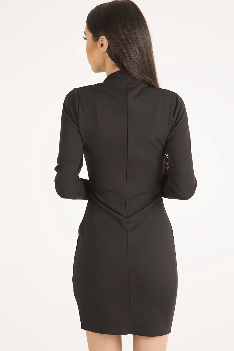 Black High Neck Cut Out Bodycon Dress - Tatiana