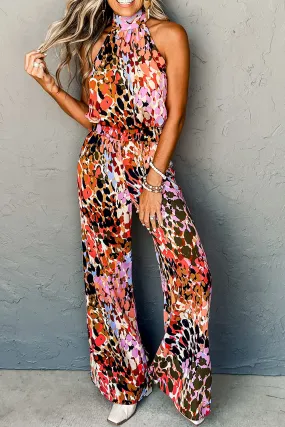 Black Leopard Print Halter Tank Top and Pants Set