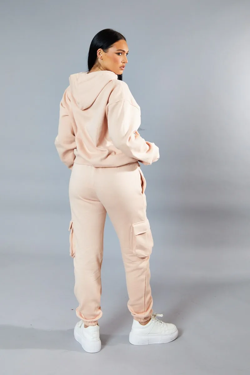 Blush Cargo Pocket Hoodie and Joggers Tracksuit - Aafiya