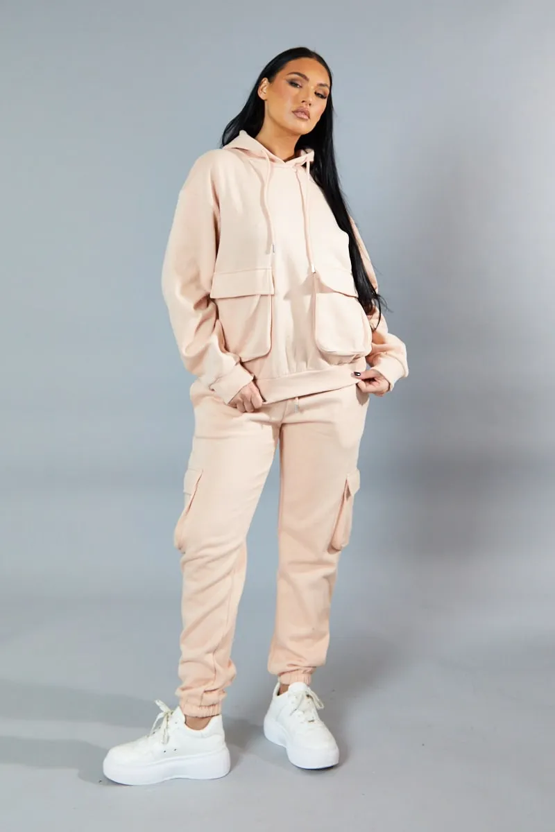 Blush Cargo Pocket Hoodie and Joggers Tracksuit - Aafiya