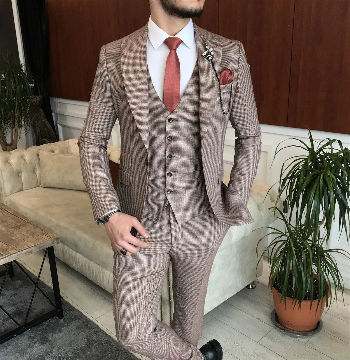 Bojoni Cagliari Orange Slim-Fit Suit 3-Piece