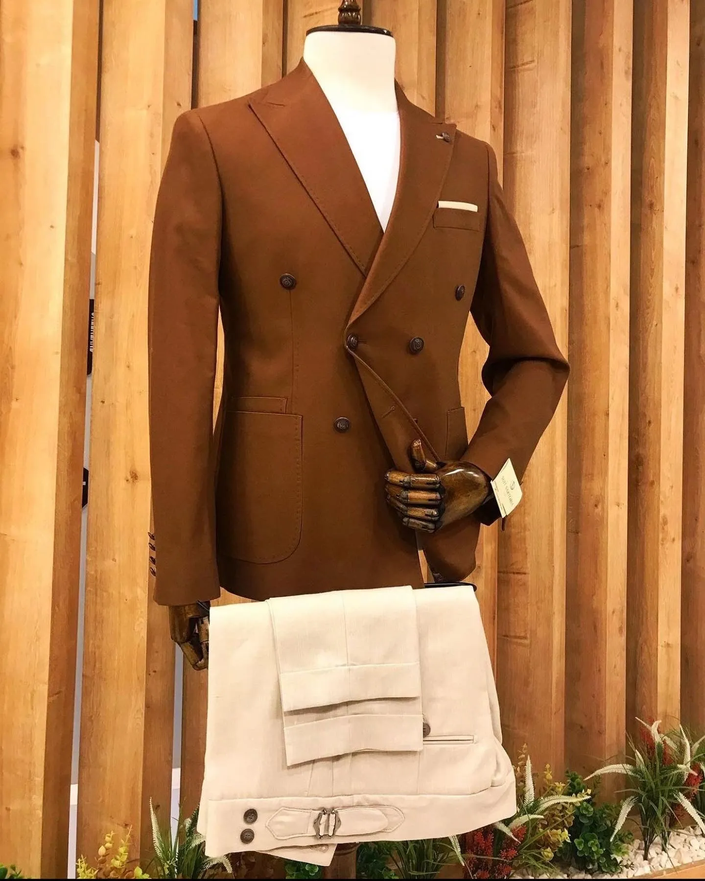 BROWN - Double-Breasted 2 piece Suit