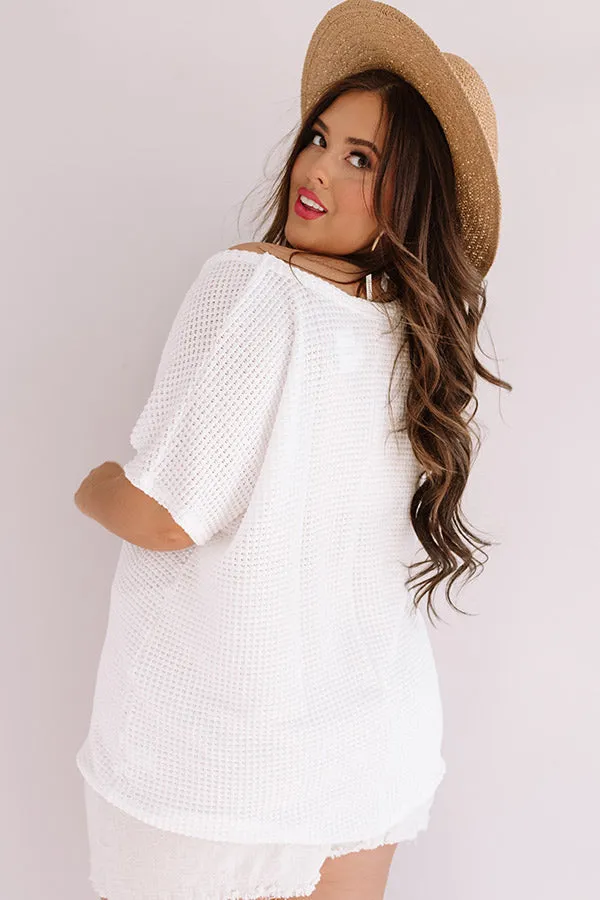 Cafe Crush Waffle Knit Top In White Curves