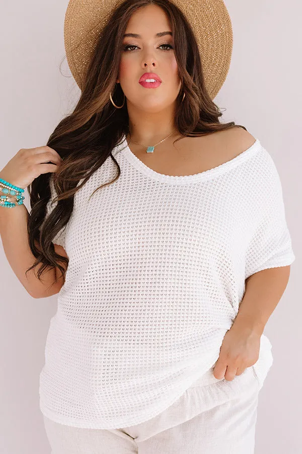 Cafe Crush Waffle Knit Top In White Curves