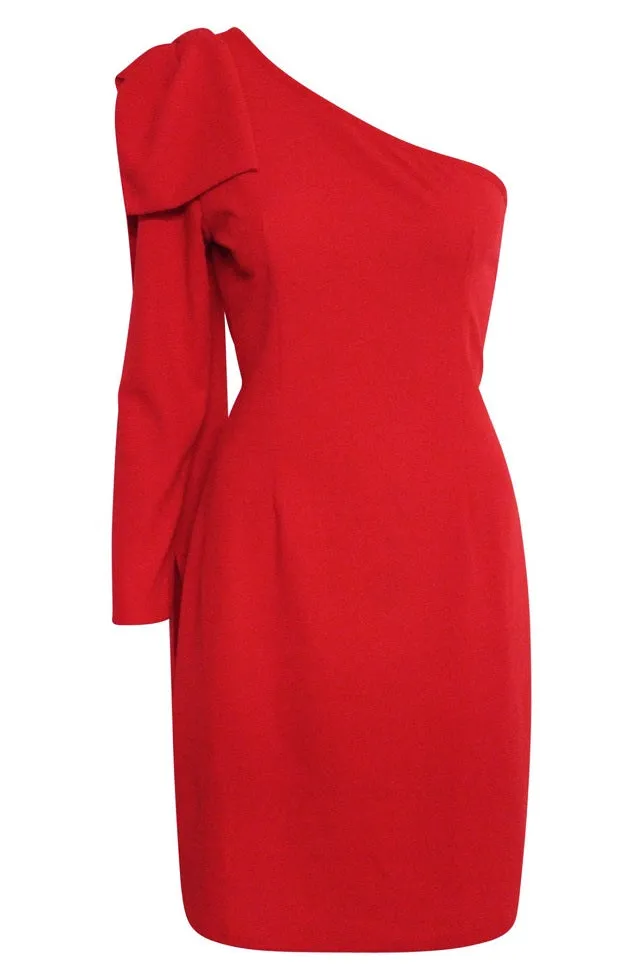 Carmen red one shoulder midi dress - one size fits 8-12