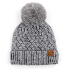 C.C BEANIE WITH MATCHING POM (DK. GRAY)