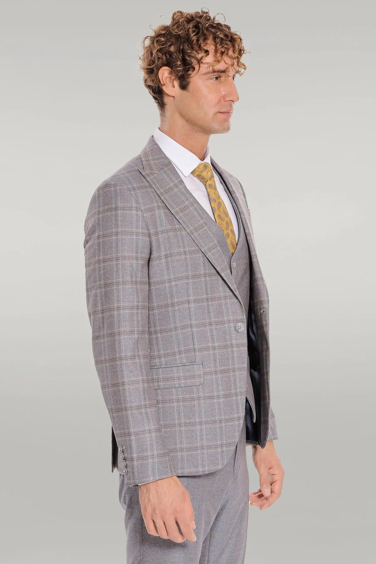 Checked Slim Fit Light Blue Men Suit - Wessi