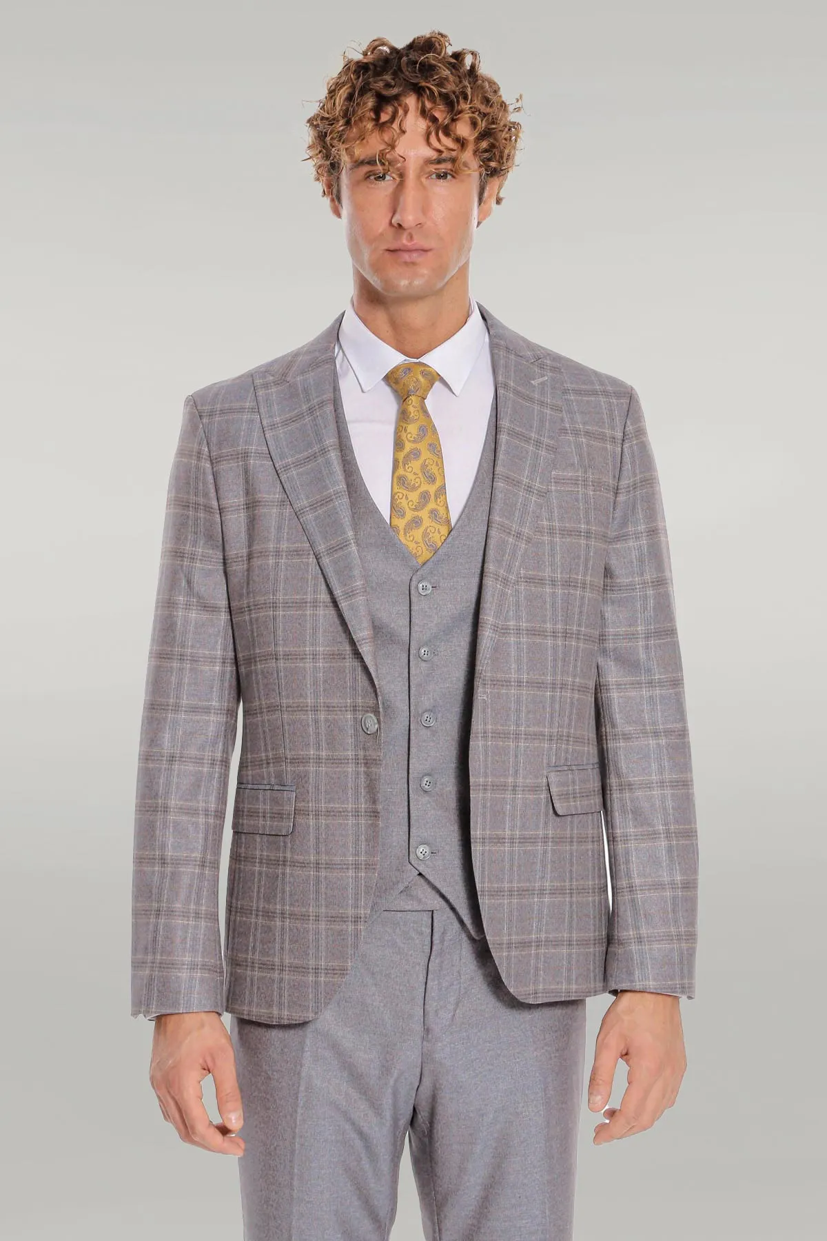 Checked Slim Fit Light Blue Men Suit - Wessi