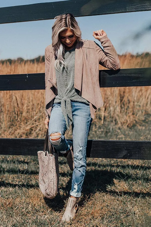 Chills In Chicago Faux Suede Jacket In Taupe