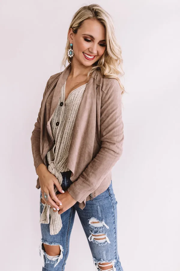 Chills In Chicago Faux Suede Jacket In Taupe