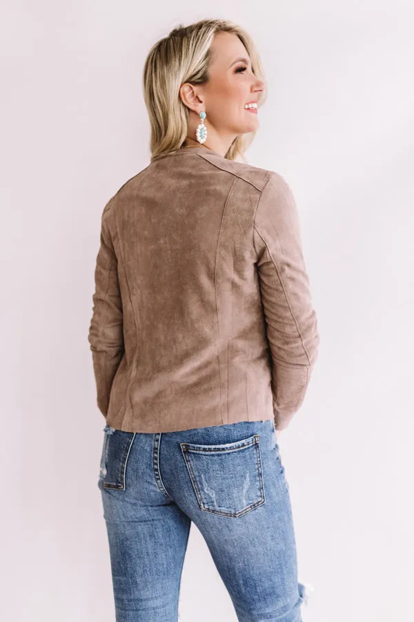 Chills In Chicago Faux Suede Jacket In Taupe