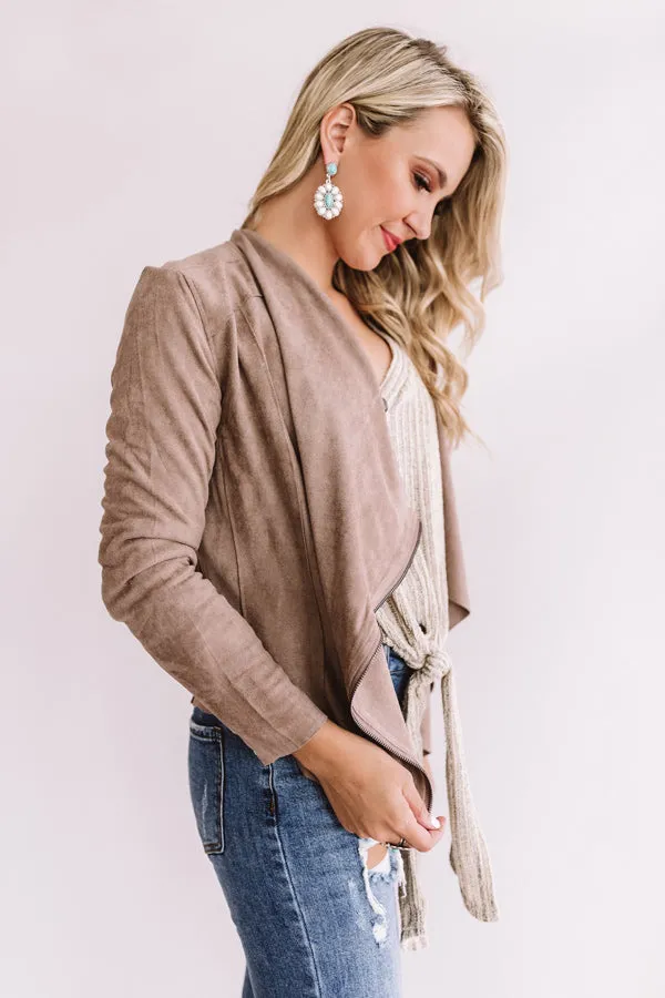 Chills In Chicago Faux Suede Jacket In Taupe