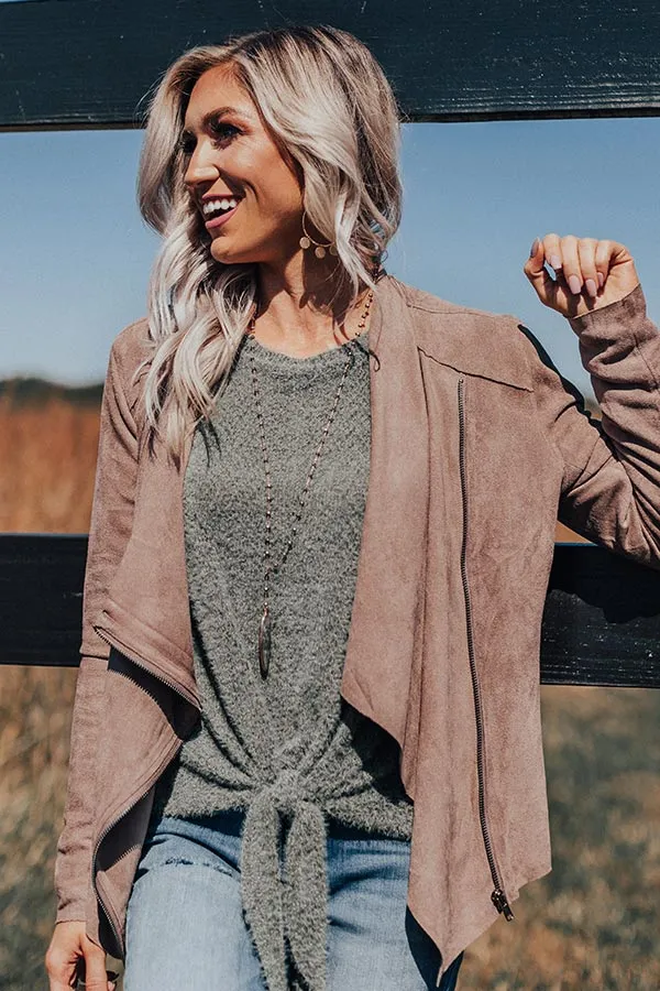 Chills In Chicago Faux Suede Jacket In Taupe