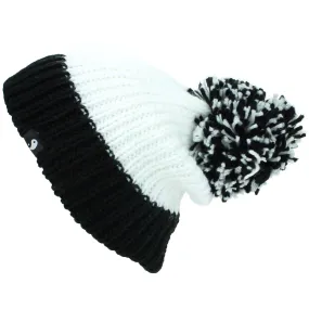 Chunky Acrylic Knit Beanie Hat with a MASSIVE Bobble - Black & White