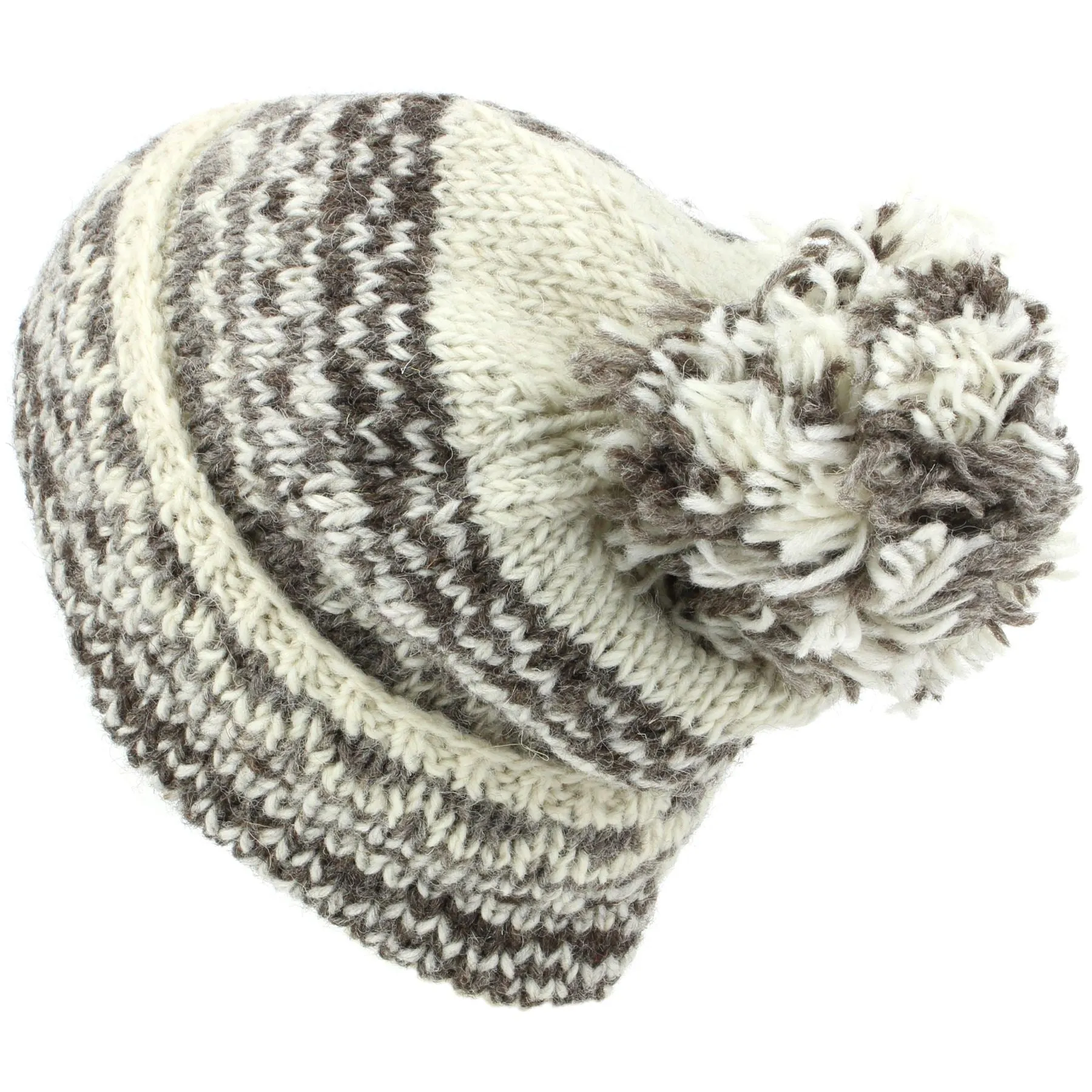 Chunky Wool Knit Baggy Slouch Beanie Bobble Hat - Off White