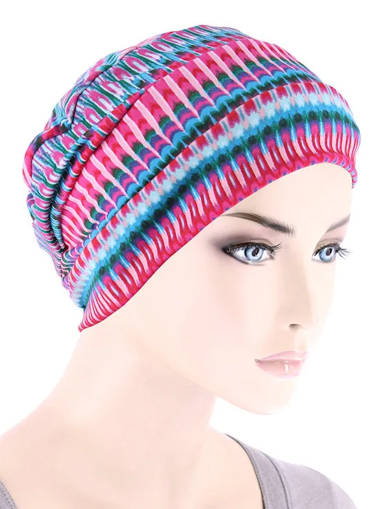 CKC-125#Chemo Cloche Cap in Hot Pink Tie Dye Stripe