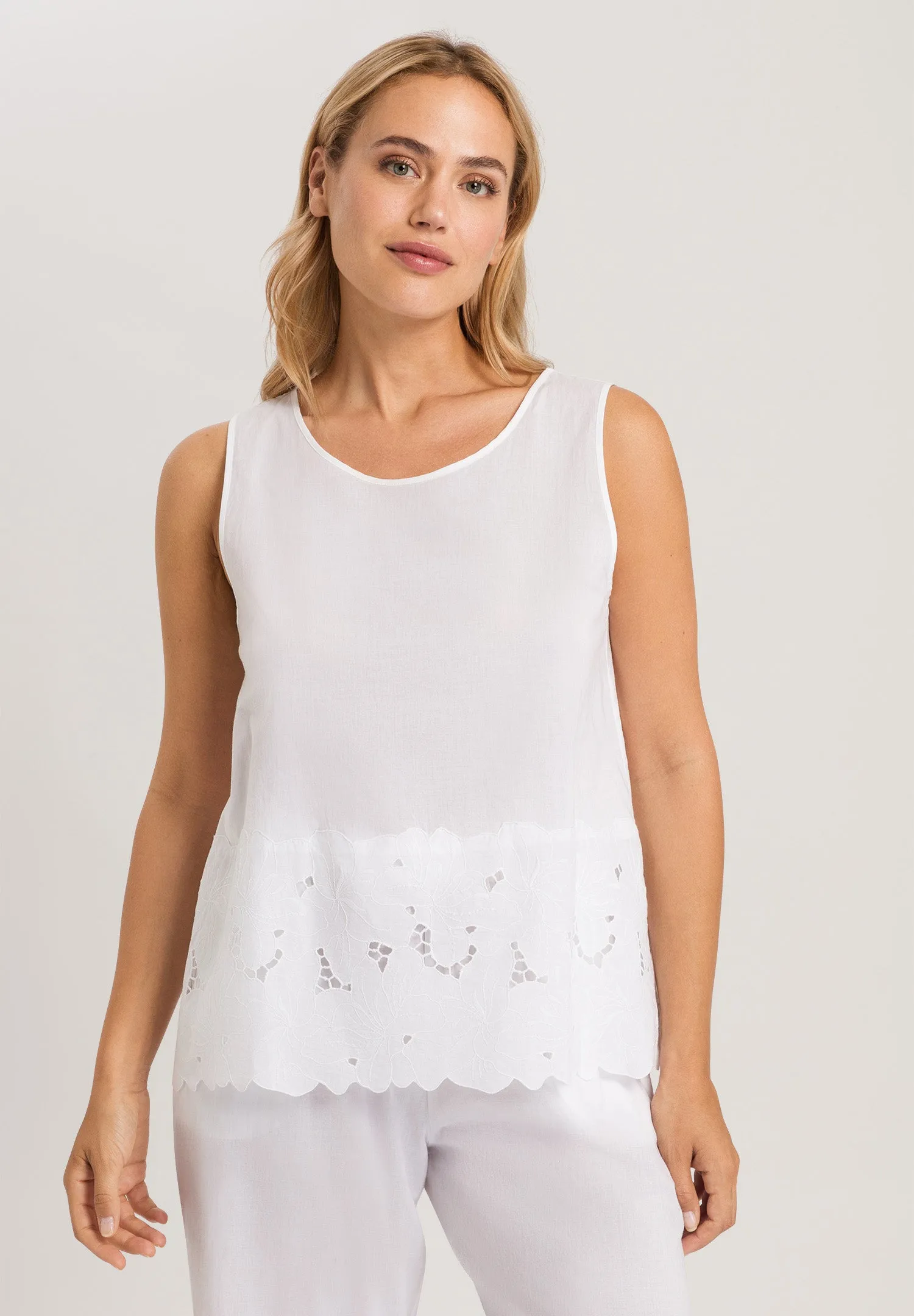 Clara Round Neck Cotton Tank Top | White 74897-101