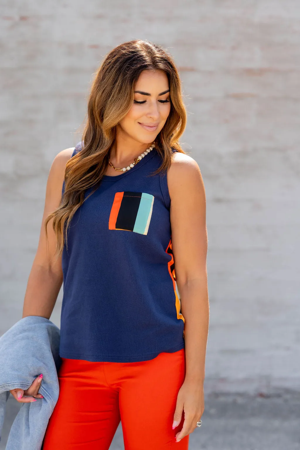 Color Blocked Back Pocket Tank