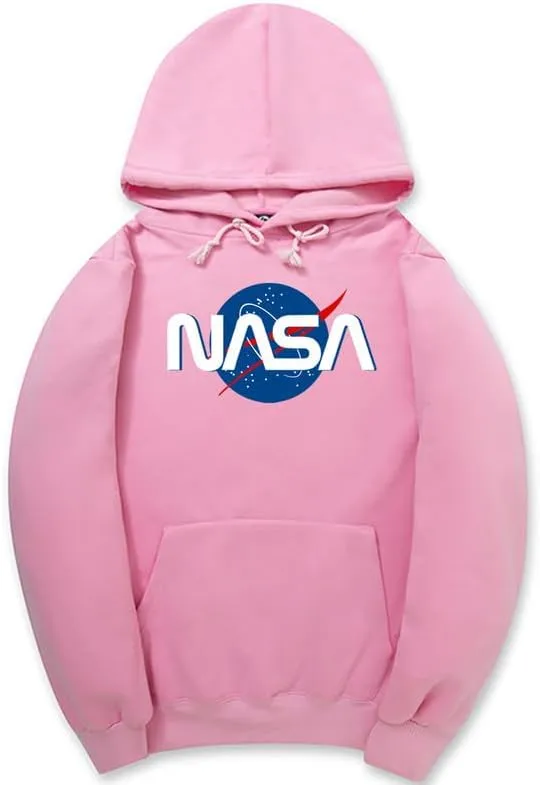 CORIRESHA Fashion NASA Logo Hoodie Long Sleeve Drawstring Kangaroo Pocket Cotton Sweatshirt